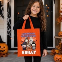 XL Personalized Labubu Trick or Treat Orange Tote Bag